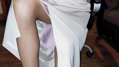 Long cream lined office skirt with Pink satin half slip - 11 image
