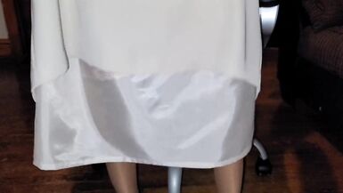 Long cream lined office skirt with Pink satin half slip - 8 image