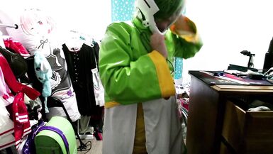 Rubber PVC Cosmo Cosplay, Eva Helmet and Rubber Mask Breathplay Corruption