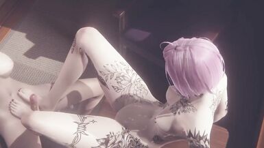 Hentai Uncensored Futanari - Alice footjob and fucked doggy style by futanari - 5 image