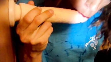 CD sploppy dildo blowjob cums on thong - 7 image