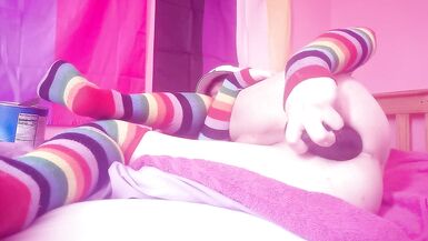 Cute femboy gets her butt fucked and gaped by a big knot dildo! - 8 image