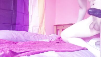 Fit skinny femboy fucking herself with big BBC dildo! - 10 image