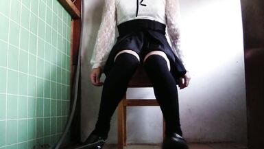 Beautiful transgender masturbation with exposed lower body - 3 image