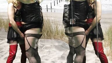 Mrs Samantha punishes her slave tgirl Marina with a good spank, and teases her - 15 image