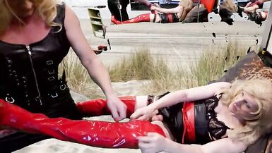 Mrs Samantha punishes her slave tgirl Marina with a good spank, and teases her - 2 image