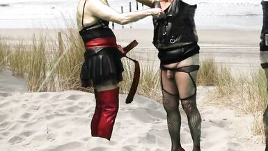 Mrs Samantha punishes her slave tgirl Marina with a good spank, and teases her