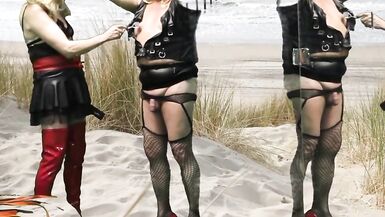 Mrs Samantha punishes her slave tgirl Marina with a good spank, and teases her - 8 image