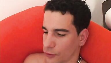 Curvy brunette tranny jerks off while riding dude's cock in cowgirl-style - 9 image