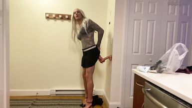 Hot Crossdresser Dildo Fucked in Kitchen - 14 image