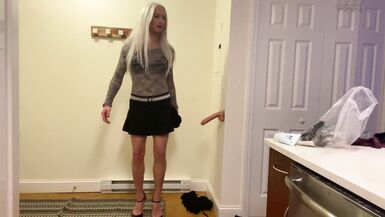 Hot Crossdresser Dildo Fucked in Kitchen