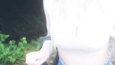 Sissyjenny88 Amateur Crossdresser Huge Big Tits Sissy Complete Alone-Outdoor Walk at Day Huge G-Cup Tits see trough - 12 image