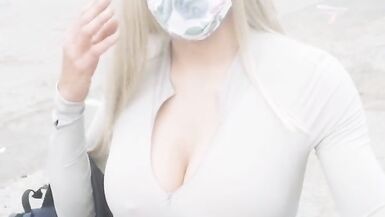 Sissyjenny88 Amateur Crossdresser Huge Big Tits Sissy Complete Alone-Outdoor Walk at Day Huge G-Cup Tits see trough - 9 image