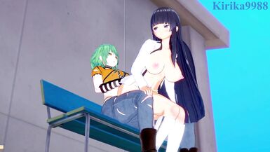 Ikaruga and Hikage have intense futanari sex on a deserted rooftop. - Senran Kagura Hentai - 11 image