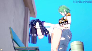 Ikaruga and Hikage have intense futanari sex on a deserted rooftop. - Senran Kagura Hentai - 15 image