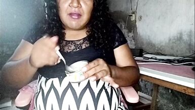 Fat shemale Elizabeth swallows her own cum live - 15 image