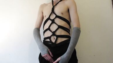 bondage femboy ties themselves in harness - 14 image