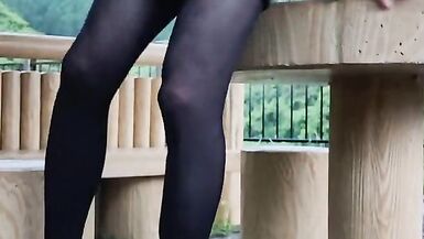 Female Outdoors, Leather Skirt, High Heels, Masturbation, Beautiful Legs, Leg Fetish, Black Pantyhos - 11 image