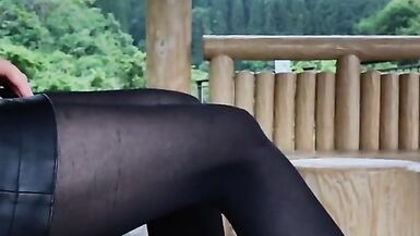 Female Outdoors, Leather Skirt, High Heels, Masturbation, Beautiful Legs, Leg Fetish, Black Pantyhos - 7 image