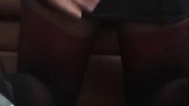 Sexy shemale in red underwear plays with anal beads and dildo in her ass - 2 image