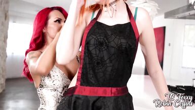 TS Foxxy Fucks Robin Coffins Over the Counter - 2 image