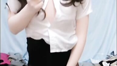 Kasnicole002 office lady blakck and grey pantyhose with boots and high heels remote vibrator - 7 image