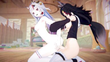 Vtuber - Futa Nakiri Ayame and Futa Ookami Mio fuck each other | Swap - 10 image