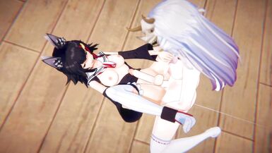 Vtuber - Futa Nakiri Ayame and Futa Ookami Mio fuck each other | Swap - 11 image