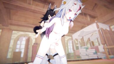 Vtuber - Futa Nakiri Ayame and Futa Ookami Mio fuck each other | Swap - 13 image