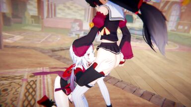 Vtuber - Futa Nakiri Ayame and Futa Ookami Mio fuck each other | Swap - 2 image