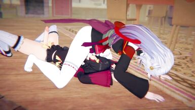 Vtuber - Futa Nakiri Ayame and Futa Ookami Mio fuck each other | Swap