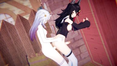 Vtuber - Futa Nakiri Ayame and Futa Ookami Mio fuck each other | Swap - 8 image