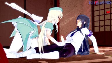 Yomi and Ikaruga have intense futanari sex in a deserted Japanese-style room. - Senran Kagura Hentai - 2 image