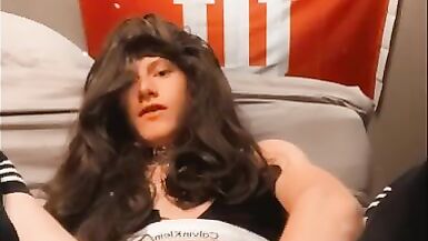 Horny Goth Crossedressing Femboy Practices with a Dildo(voiced) - 4 image