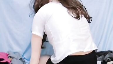 Kasnicole 002V Kigurumi Office Lady take off black and on grey pantyhose vibrate masturbate on pussy - 10 image