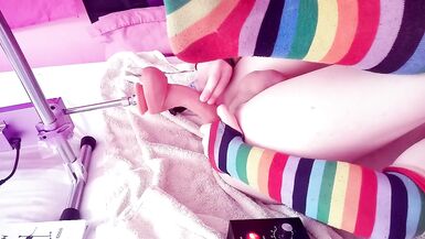 Femboy sissy trying out her new fuck machine!