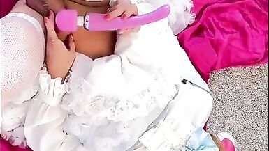 Sasha Star the Prissy Sissy Satin Doll Cums & Licks it Up for Daddy!!! VOL 2 - 6 image