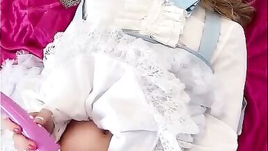 Sasha Star the Prissy Sissy Satin Doll Cums & Licks it Up for Daddy!!! VOL 2 - 8 image