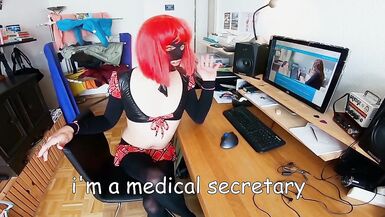 slutty french sissy in skirt and tights talking hot and sucking big dildo deepthroat - 3 image