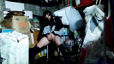 Slutty transgender urinating after masturbation ejaculation in a dilapidated warehouse. - 10 image