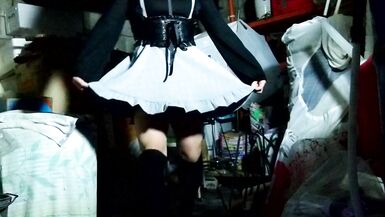 Slutty transgender urinating after masturbation ejaculation in a dilapidated warehouse. - 2 image