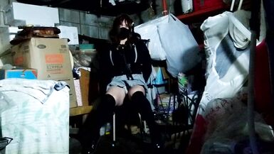 Slutty transgender urinating after masturbation ejaculation in a dilapidated warehouse. - 3 image