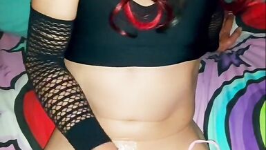 Black nighty and pink stockings cumscene - 13 image