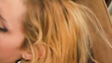 Sexy blond tranny takes a huge cock in her mouth - 15 image