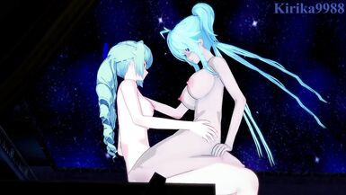 Cagliostro and Saint-Germain have intense futanari sex at the pool at night. - Symphogear Hentai - 4 image