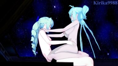 Cagliostro and Saint-Germain have intense futanari sex at the pool at night. - Symphogear Hentai - 5 image
