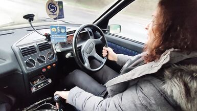 Tranny gilf starting and driving an ancient peugeot 205 diesel sfw NOT PORN