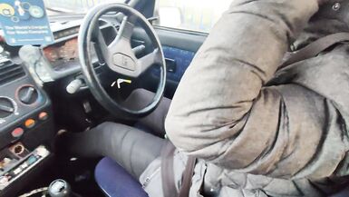 Tranny gilf starting and driving an ancient peugeot 205 diesel sfw NOT PORN - 7 image