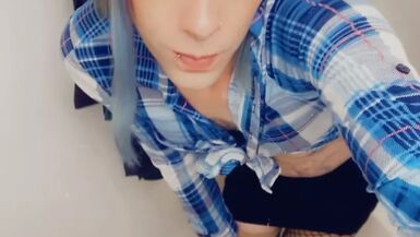 Sexy Feminine Schoolgirl Loves Giving Blowjob and Stroking Her Clitty - 1 image