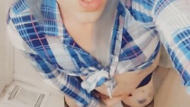 Sexy Feminine Schoolgirl Loves Giving Blowjob and Stroking Her Clitty - 12 image